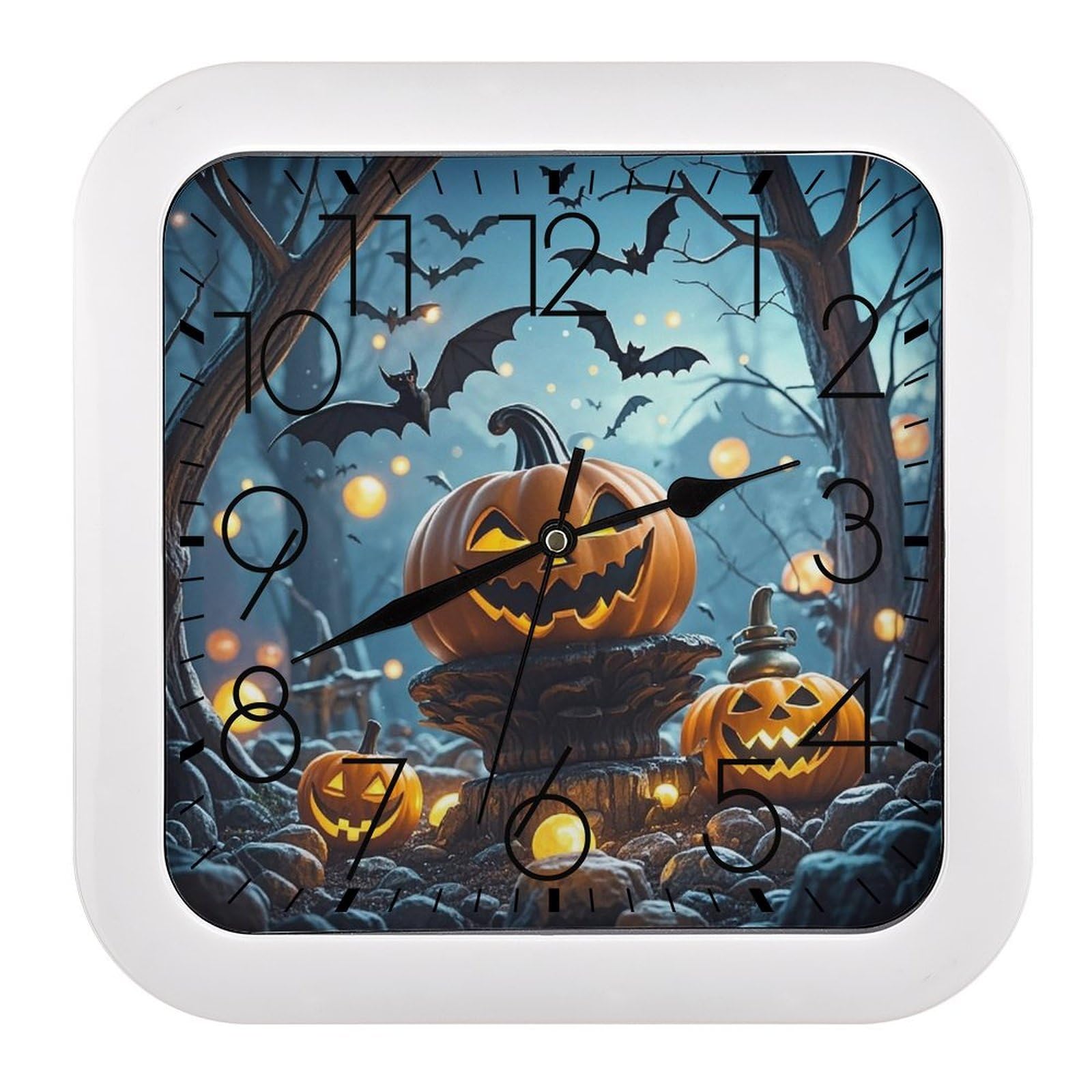 LZQPOEAS Halloween Flying Bats Wall Clock Fashionable Versatile Silent Wall Clock Simple Elegant Non Ticking Analog Clocks Easy to Install Square Modern Clocks for Home Decoration