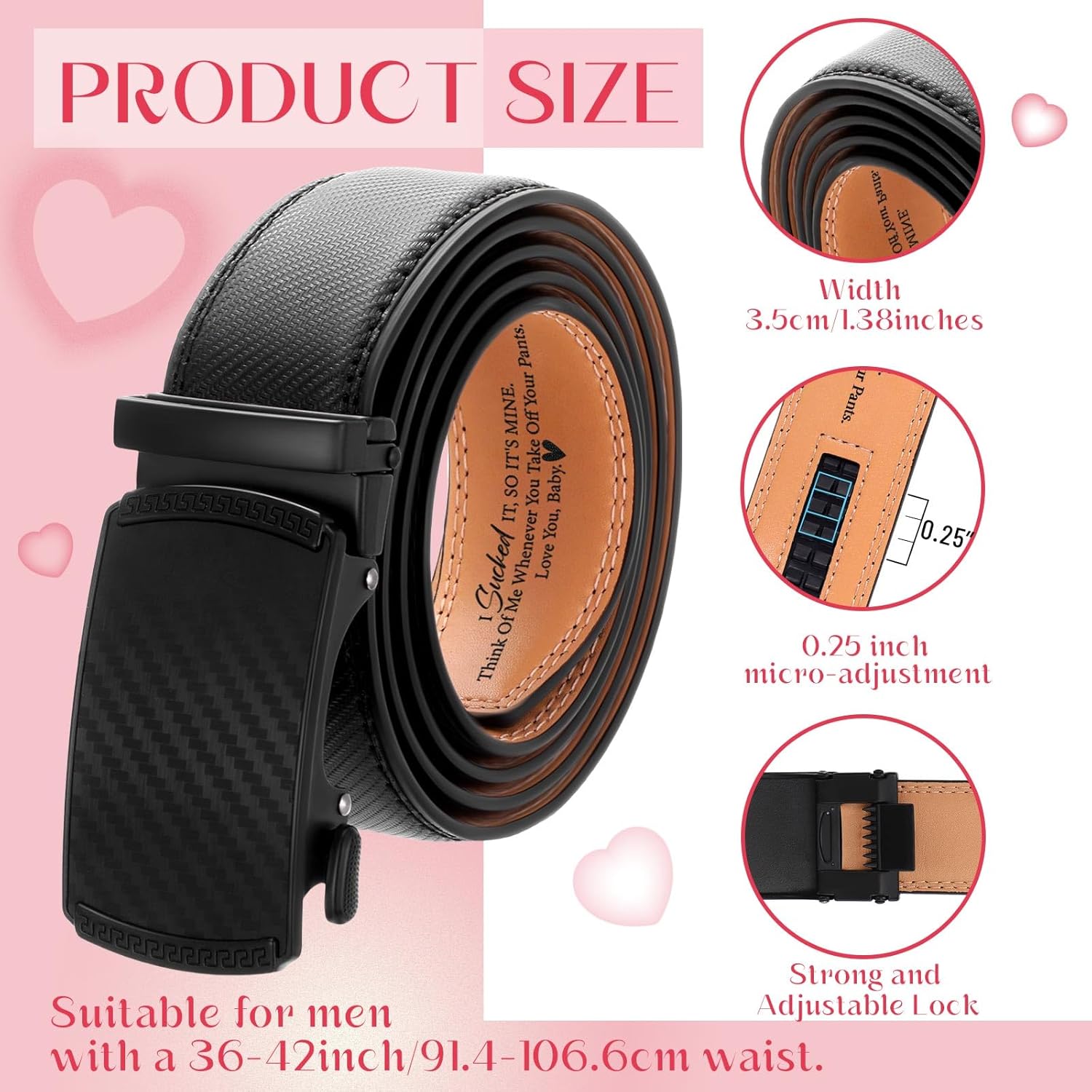 Mens Belt Personalized Engraved I Sucked It So Its Mine Mens Belt Leather Slide Ratchet for Husband Valentine Gift - Image 3