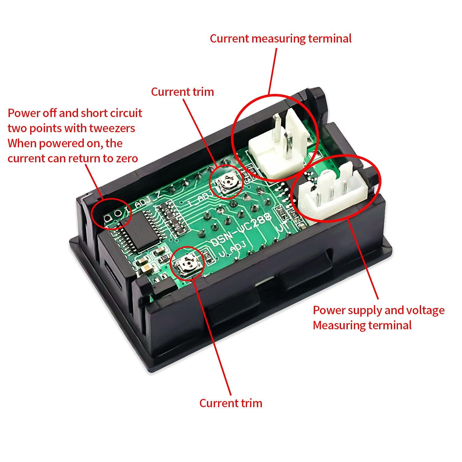 ROBOWAY Mini Dual LED 0.28” Red-Blue Display Digital Voltmeter (0-100V) and Ammeter (10A)-LED Display Digital Voltmeter Ammeter - Voltage Current Tester (RW-142) - Image 8 thumbnail