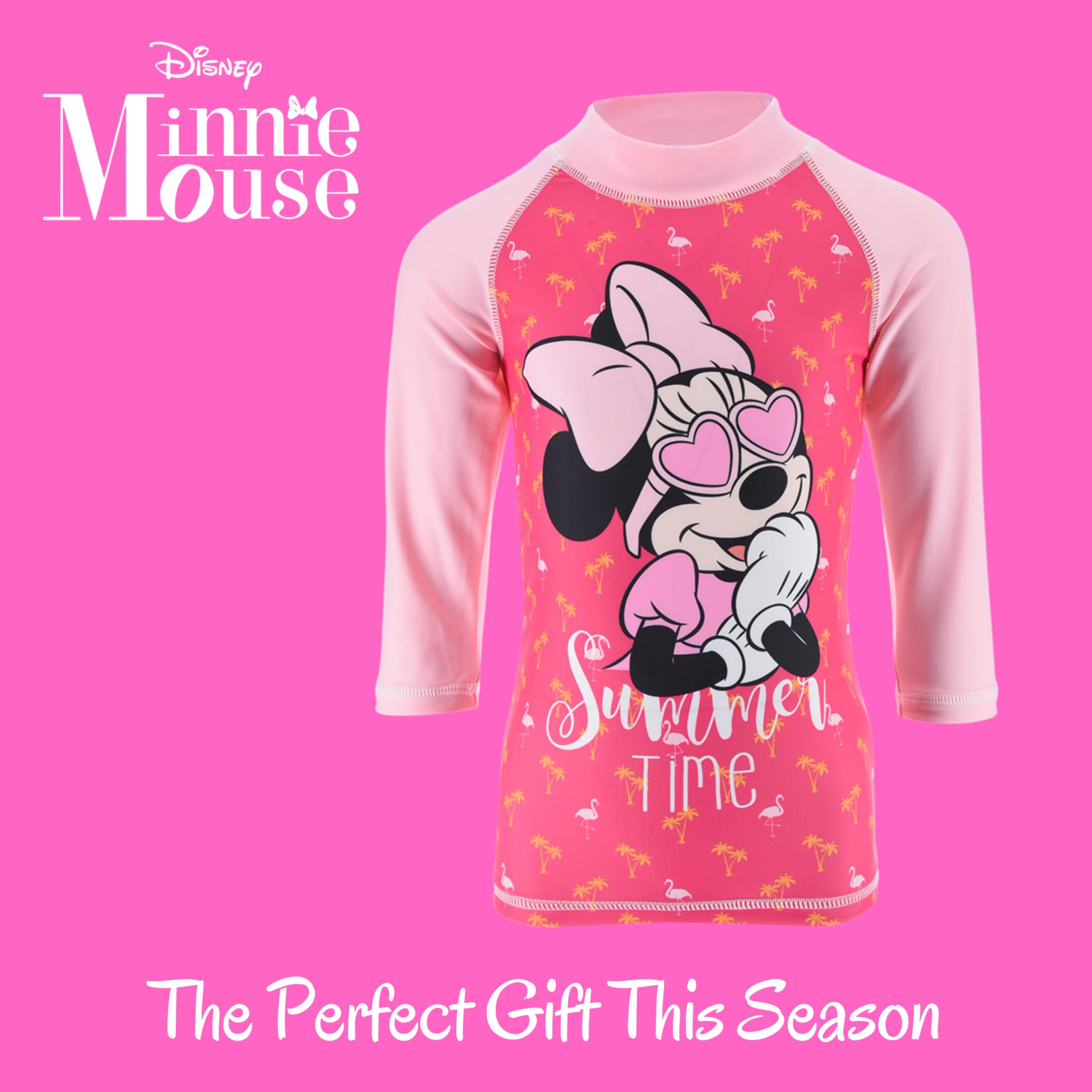 Disney Minnie Mouse Bañador para Niñas, Traje de Baño Proteccion UV Conjunto de Natación, Camiseta de Baño, Talla 4 Años - Rosa