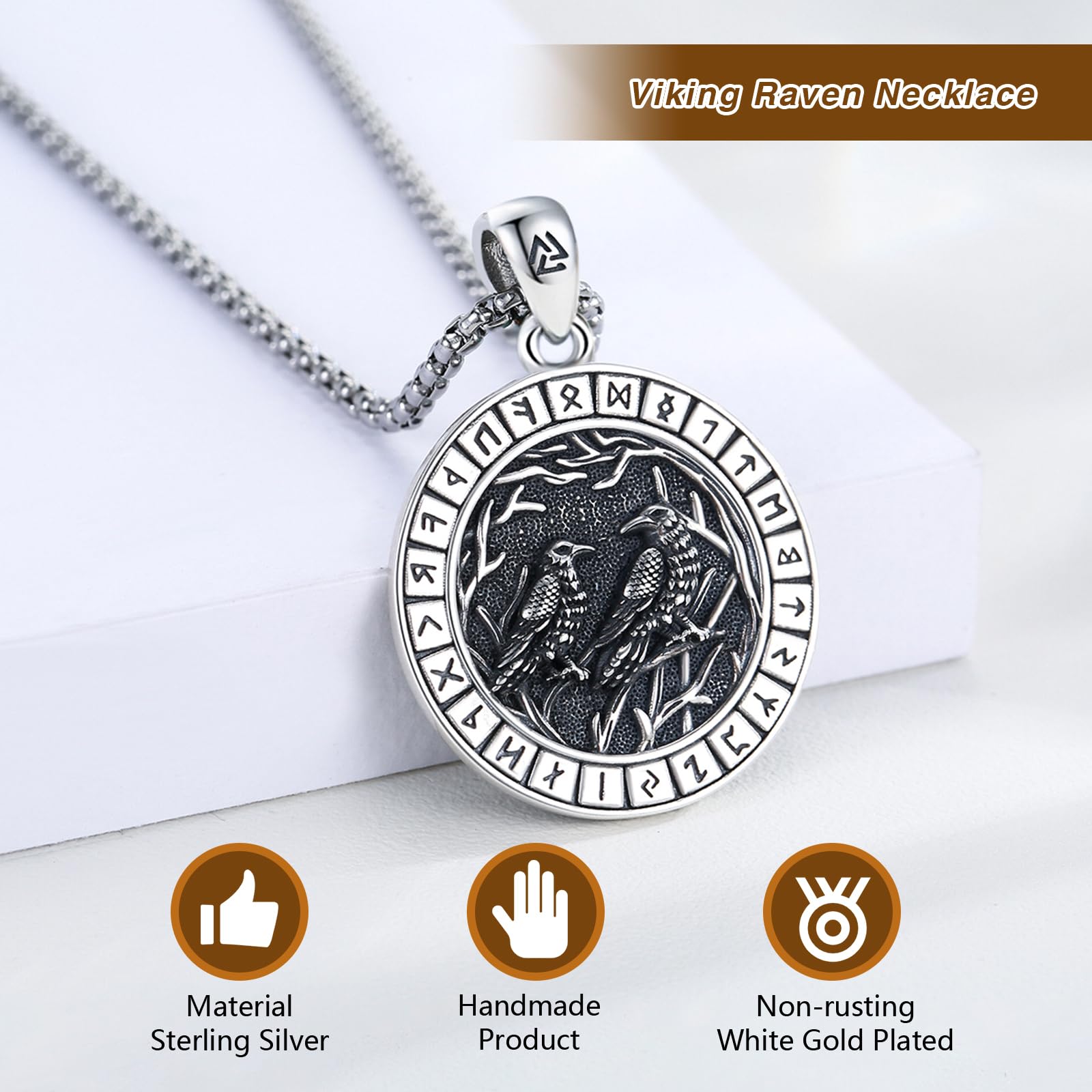 Raben Halskette 925 Sterling Silber Wikinger für Damen und Herren | Nordischer Schmuck mit Rabenmotiv, Geschenk zu Geburtstag, Weihnachten, Vatertag und für Wikingerfans