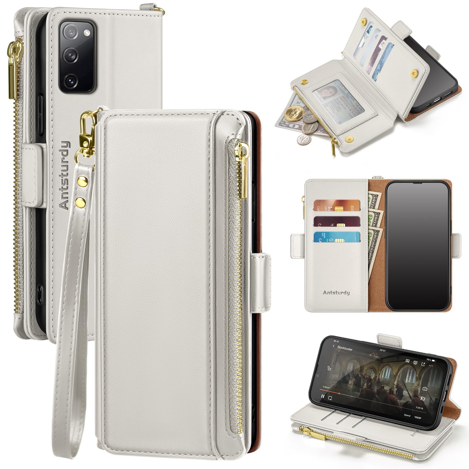 Antsturdy Compatible with Samsung Galaxy S20 FE 5G Case Wallet with Card Holder Women Men Phone Case RFID Blocking PU Leather Flip Protective Cover