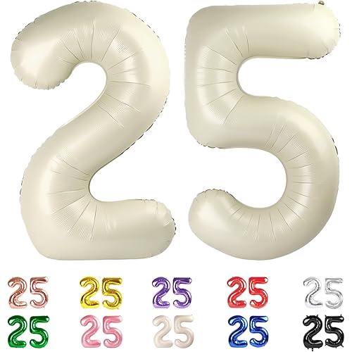25 Balloon Numbers, 25th Birthday Decorations for Women Men, Number 52 Balloons 40 In Cream Birthday Party Decorations Balloons for Engagement, Wedding, Celebration Party, Graduations