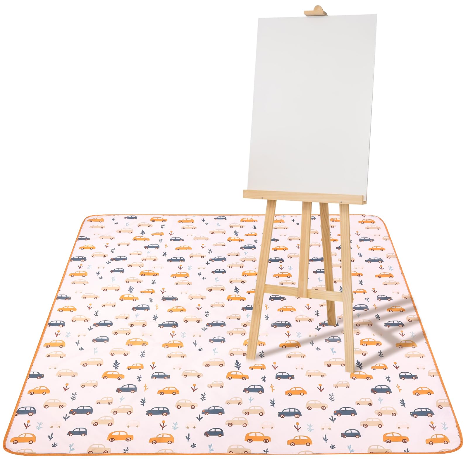WAMEITF High Chair Splash Mat, Waterproof Washable Slip Splash Mat, Highchair Weaning Mate, Waterproof and Easy to Clean for Art, Crafts, Painting, Playtime, 130x130cm(Small car)