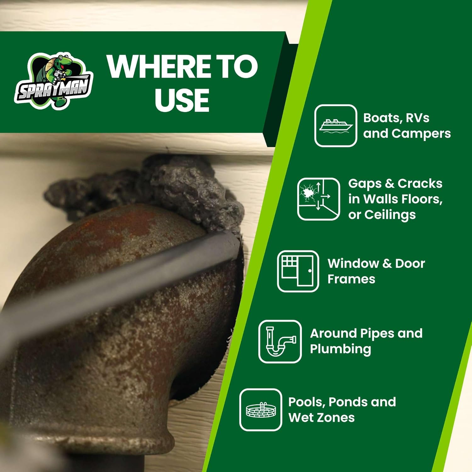 Sprayman Black Foam Sealant - (1x24 Oz) Expanding Polyurethane Pond & Landscape Foam, UV Resistant, Water Proof, Acoustic & Thermal Insulation, Gun Included - 1 Pack