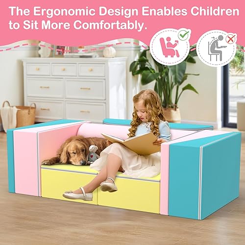 Miniatura 35 de BIERUM Sofá para niños, 6 piezas, sofá infantil para dormitorio, sala de juegos, sofá multifuncional para desarrollar la inteligencia, la 6 piezas