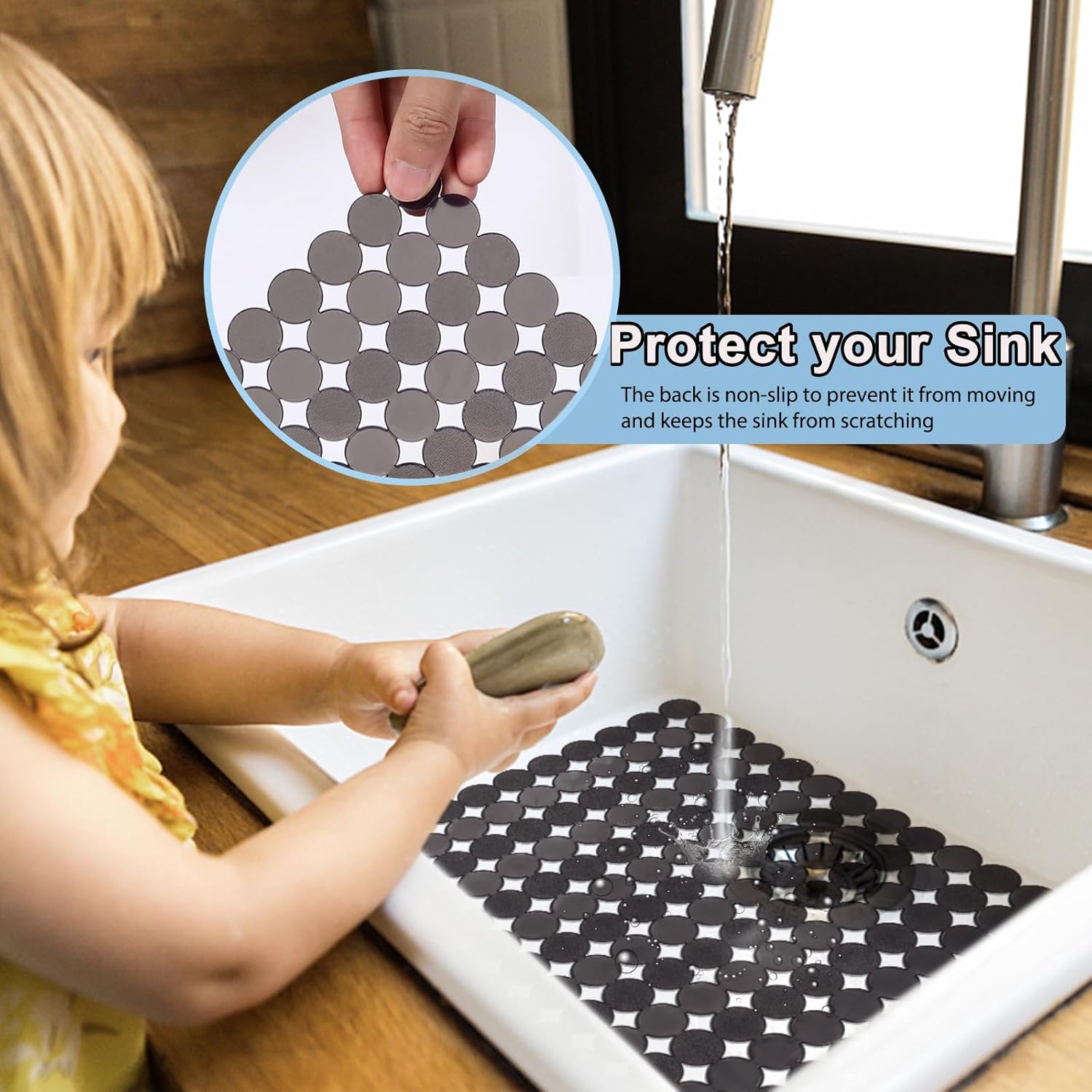 Kitchen Sink Mat for Stainless Steel/Ceramic Sinks,2 Pack Dish Sink Mats for Kitchen Sink with Scissors, Fast Draining,Easy to Clean,DIY Cut,15.7 X 11.8 Inch(Light Black)