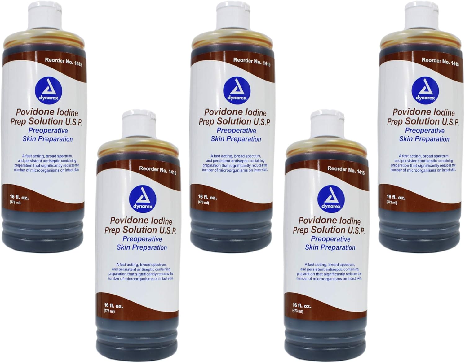 Dynarex Povidone Iodine Prep Solution USP, 16 Fluid Ounce (Pack of 5)