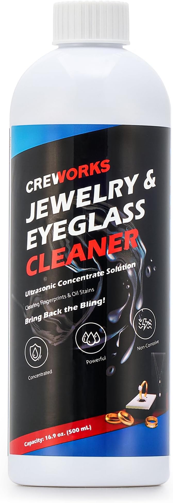 CREWORKS 17 fl oz Jewelry Cleaner Solution, 1:40 Extra Concentrated Jewelry Cleaning Agent for Ultrasonic Cleaners, Cleaning Concentrate Liquid for Gold Diamond Gemstone Glasses Silver Jewelry
