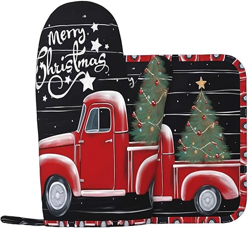Miniatura 7 de Manoplas para horno, juego de soportes para ollas, árbol de Navidad, camión rojo, guantes de horno de silicona, copo de nieve, accesorios de cocina