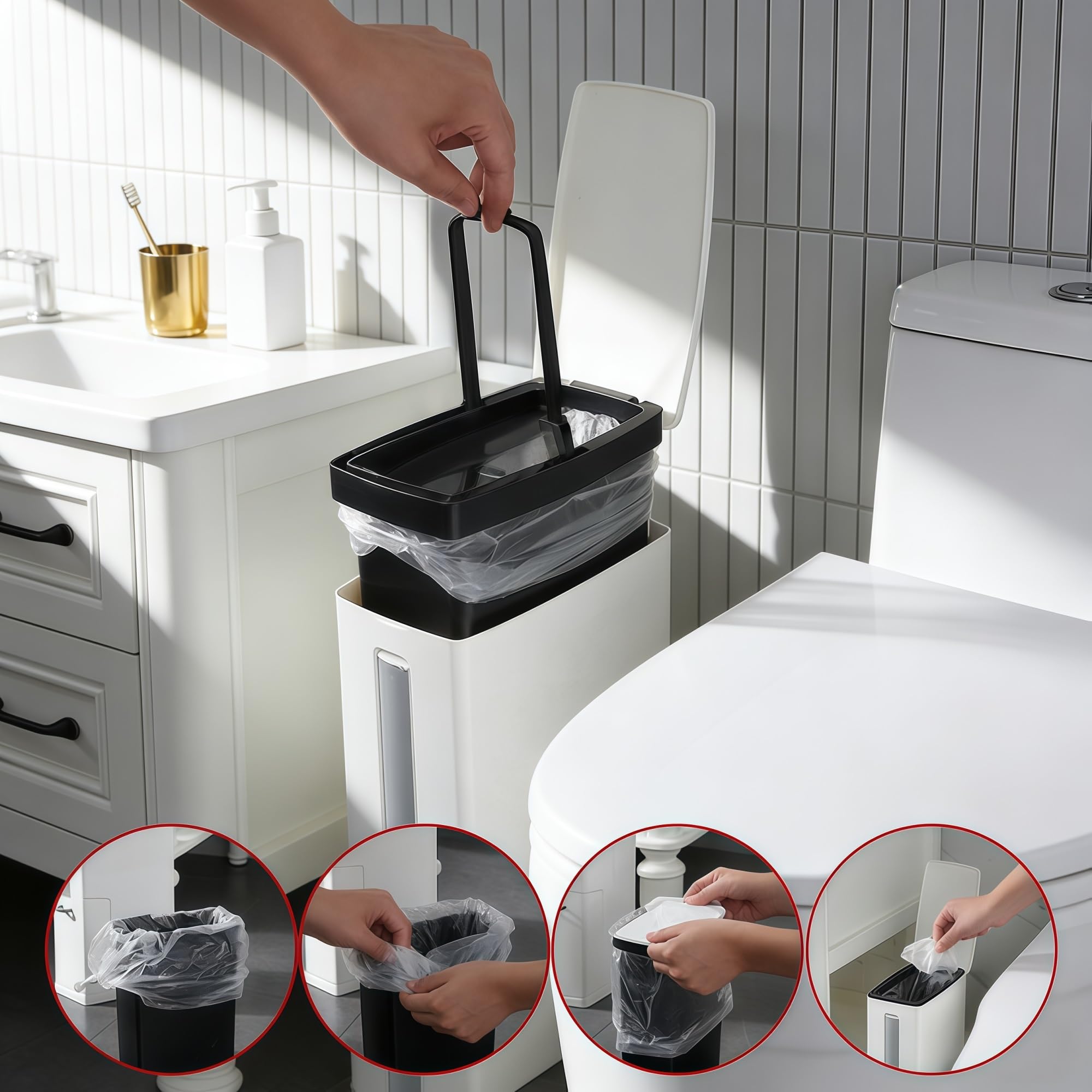 Odpady z tworzywa sztucznego puszki szczotka toaletowa Zestaw Łazienka na śmieci koszary kosze odpadowe Home Prysznic WC WC Akcesoria