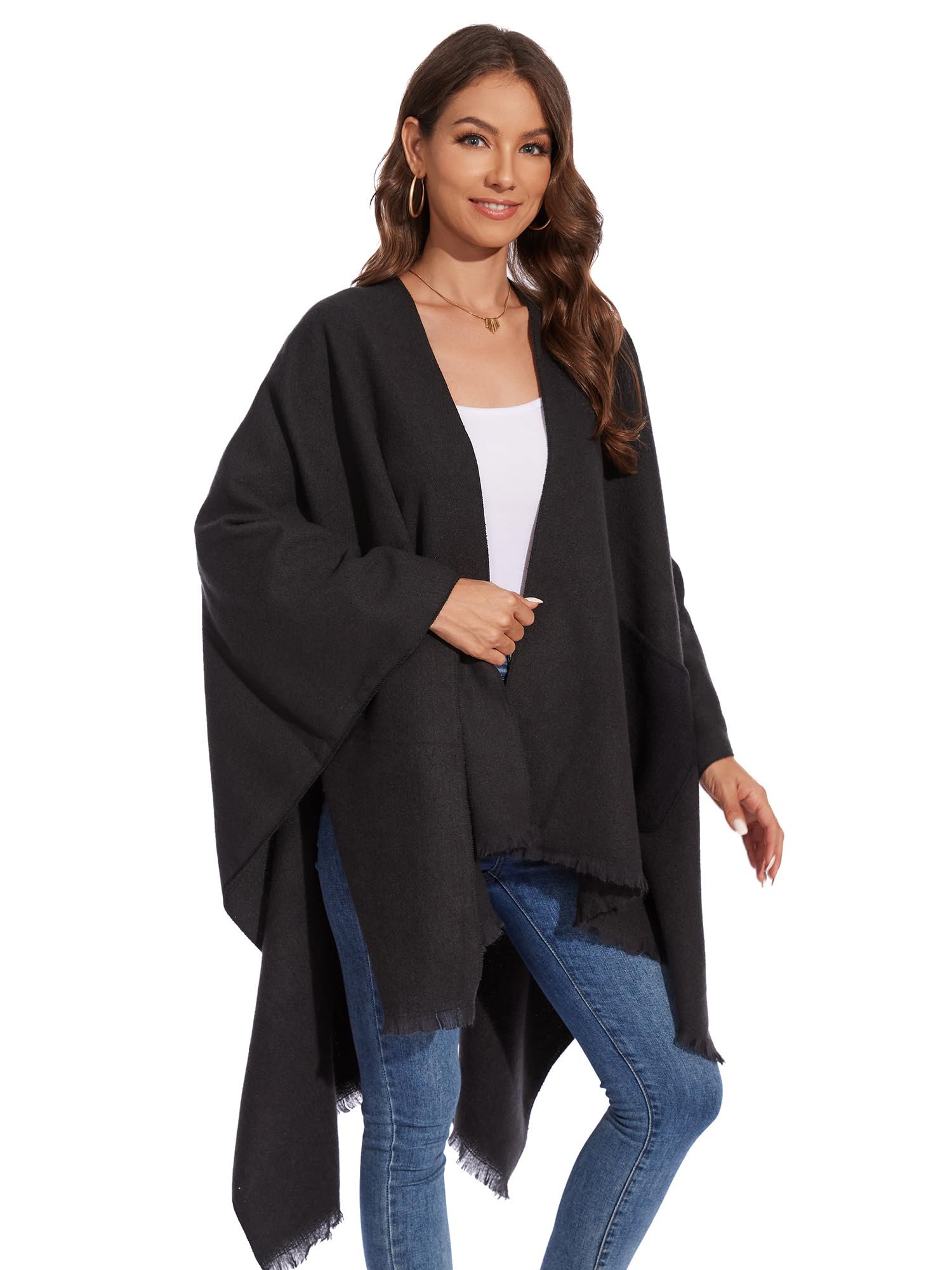 colornival Elegante Mantella da Donna con Fronte Aperto Poncho Morbido, Adatto per Primavera, Autunno e Inverno