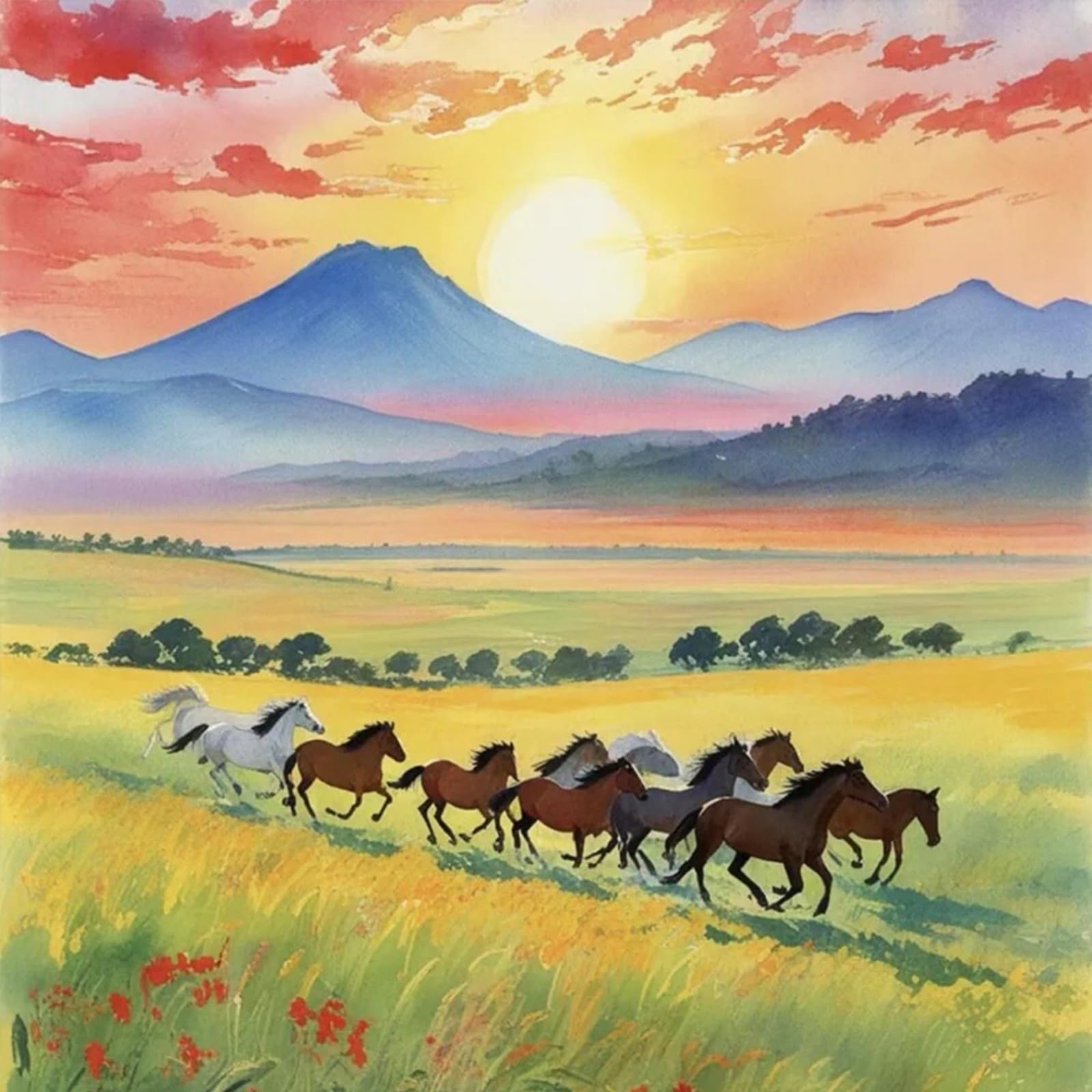 Poetrydraw Multicolor Horse Diy Paint By Numbers Kits Drawing Paintwork On Canvas 20X20cm Without Frame Painting By Numbers For Beginners Adults Gift Home Wall Decor