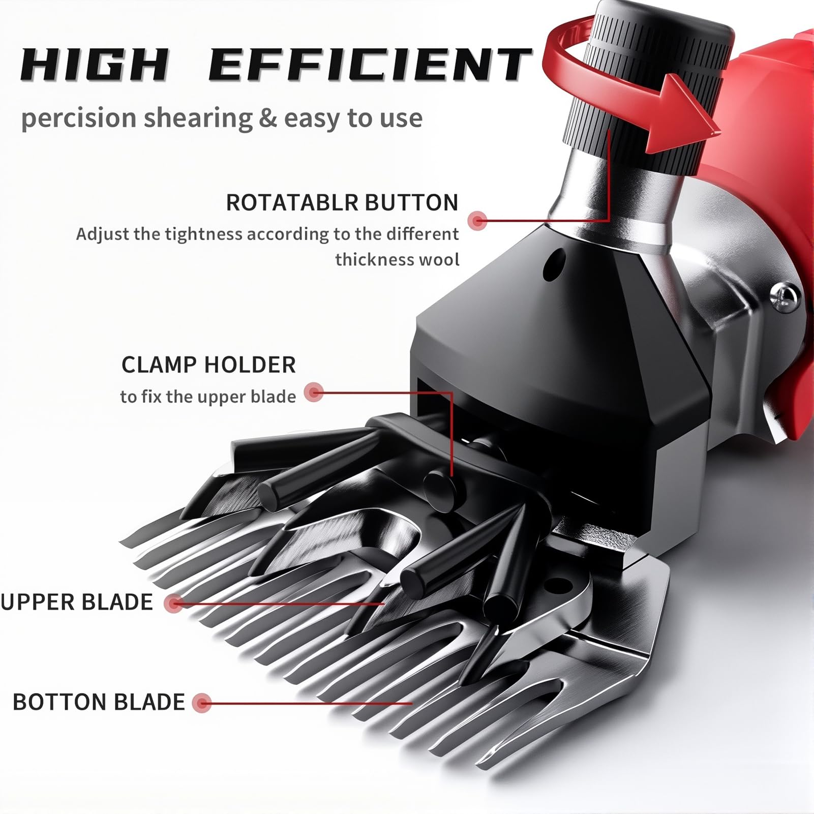 Esquiladora Inalámbrica para Ovejas 500W Esquiladora Eléctrica de Lana con 2 * 3000Mah Baterías y 6 Velocidades Ajustables Espaciado de Cuchilla Ajustable Esquiladora para Ovejas Cabr Black 1-Battery