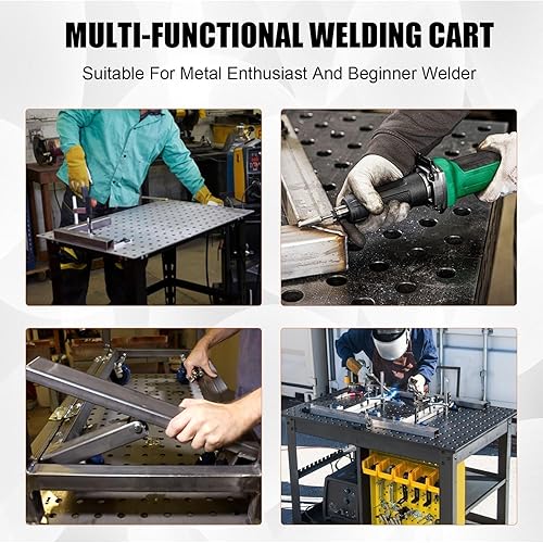 Miniatura 4 de Banco de trabajo resistente de 36 pulgadas y 3 niveles, banco de trabajo rodante de 1200 libras, parte superior de madera de goma con agujeros de