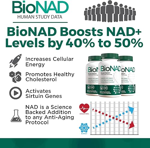 Miniatura 2 de BioNAD NAD+ Natural Energy Booster - Aumenta el NAD+ - Apoya la salud cardiovascular al reducir el colesterol LDL - Antienvejecimiento - Combate el