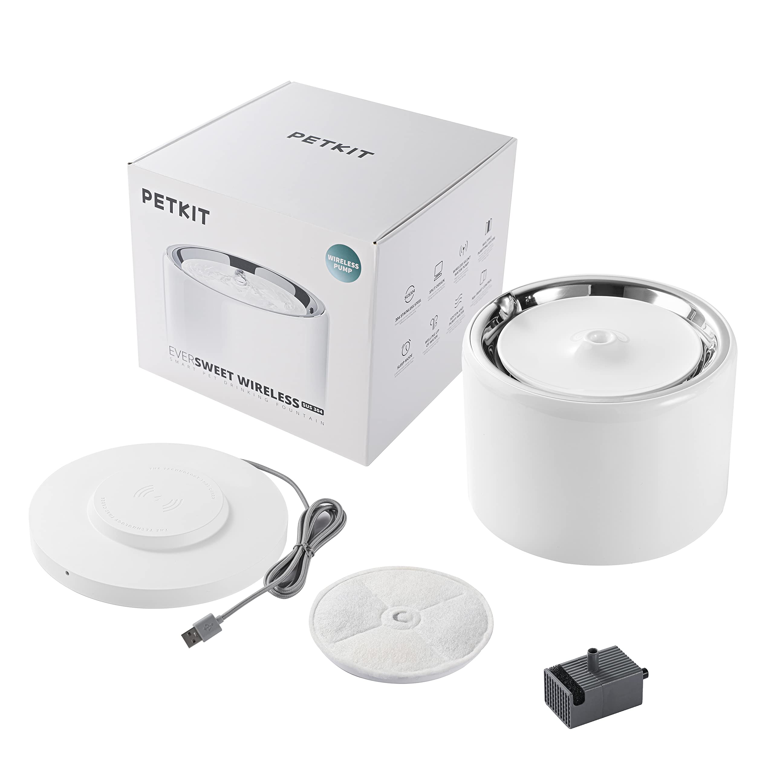 PETKIT Wireless Pump Pet Smart Water Fountain, Dog Cat Stainless Steel Water Fountain, App Control, Ultra Quiet Smart Pet Water Dispenser for Cats Dogs Animals