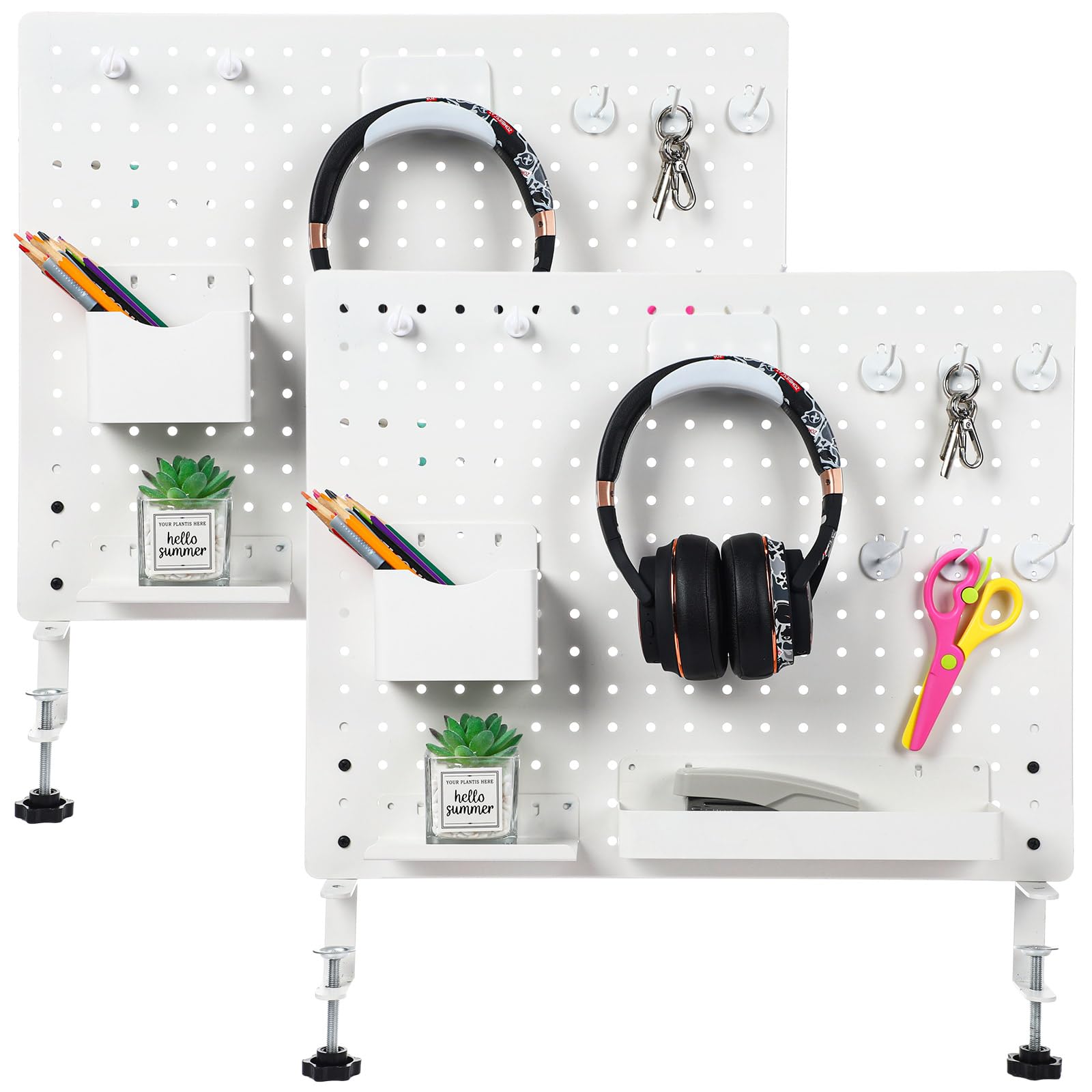 Photo 1 of 2 Pcs Privacy Panel Desk Clamp on Desk Pegboard 20 x 16 Inch Magnetic Metal Peg Board for Office Gaming Standing Home Desk Accessories Work Desk Organizer Set with 24 Accessories(White)