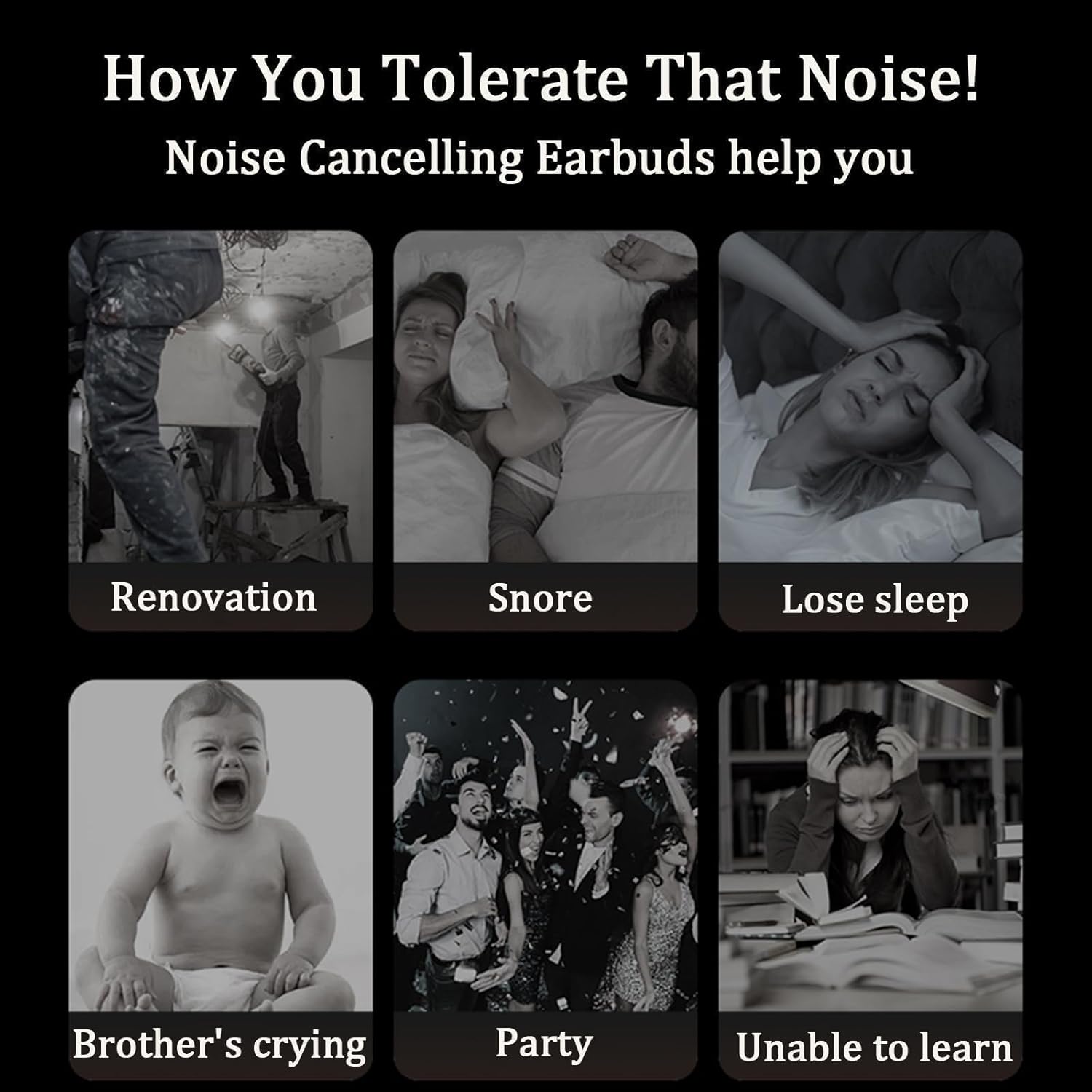 Black Active Noise Canceling Earbuds Wireless Bluetooth Sleeping Noise Cancelling Earbuds Earphones For Sleep Noise Reduction Ear Buds Sleeping Noise Cancellation Bluetooth Headphones Noise Canceling