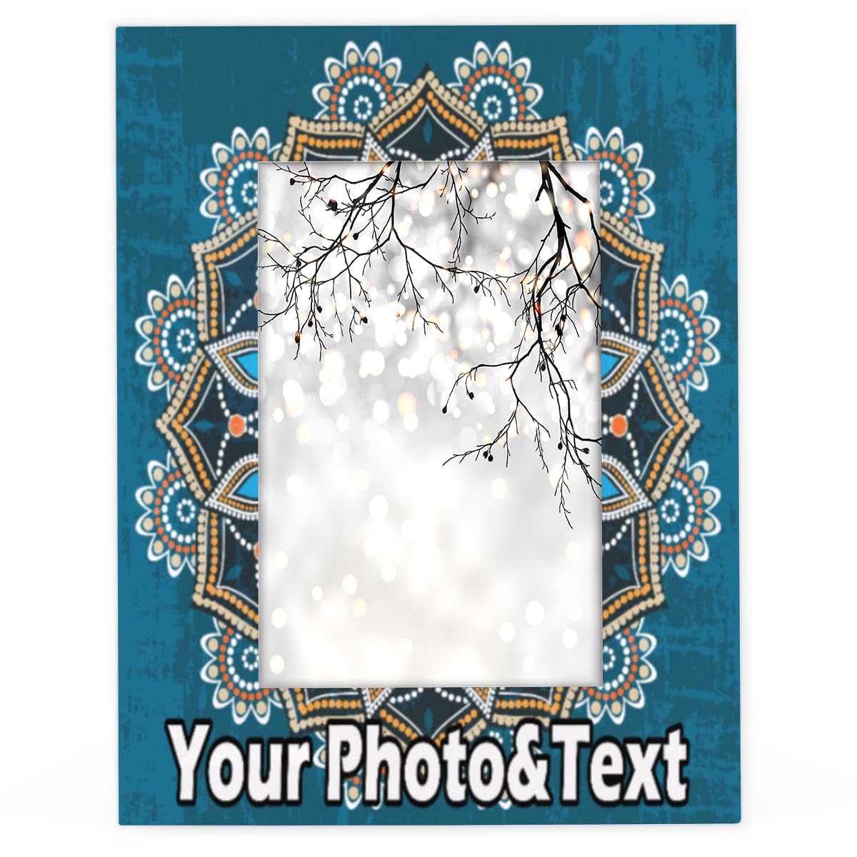 POFATOPersonalized Add Your Custom Photo Text Name 5x7 Wooden Pictures Frame for Wall Hanging and Tabletop Display Art Classical Dots Group Family Photo Picture Frame Customized Gifts