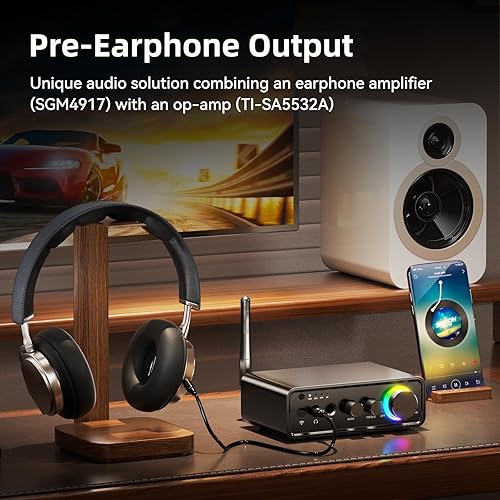 Miniatura 4 de M19 BT Amplificador Receptor Estéreo, Bluetooth 5.3 Mini Amplificador 2 Canales 100W x2 Amplificador HiFi Clase D con RCA/Óptica/Coaxial/Mic Entrada