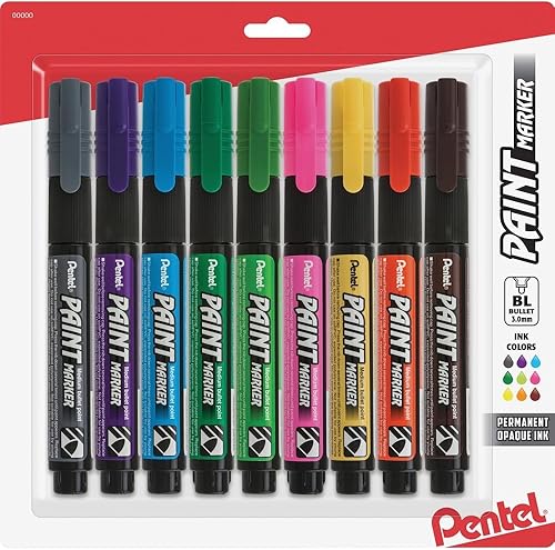 Pentel Marcadores de pintura, punta redonda media, tinta surtida (DEFGKNPSV), paquete de 9 - MMP20BP9M