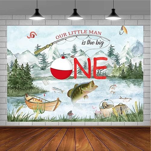 Miniatura 4 de Fondo de fotografía de Our Little Man is The Big One Wild Gone Fishing Background Boy First One Birthday Party Decor Baby Shower Fisherman Party