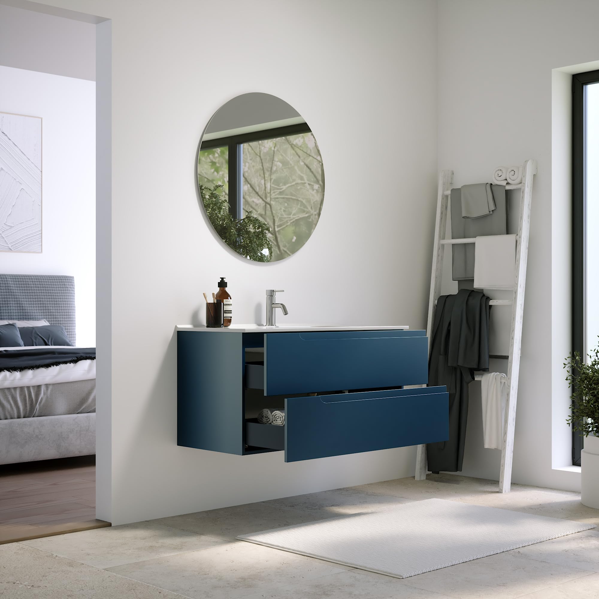 Parama Mobile Bagno Sospeso 120 cm 2 Cassetti Blu Zaffiro Opaco Con Lavabo Mod. Ardenne