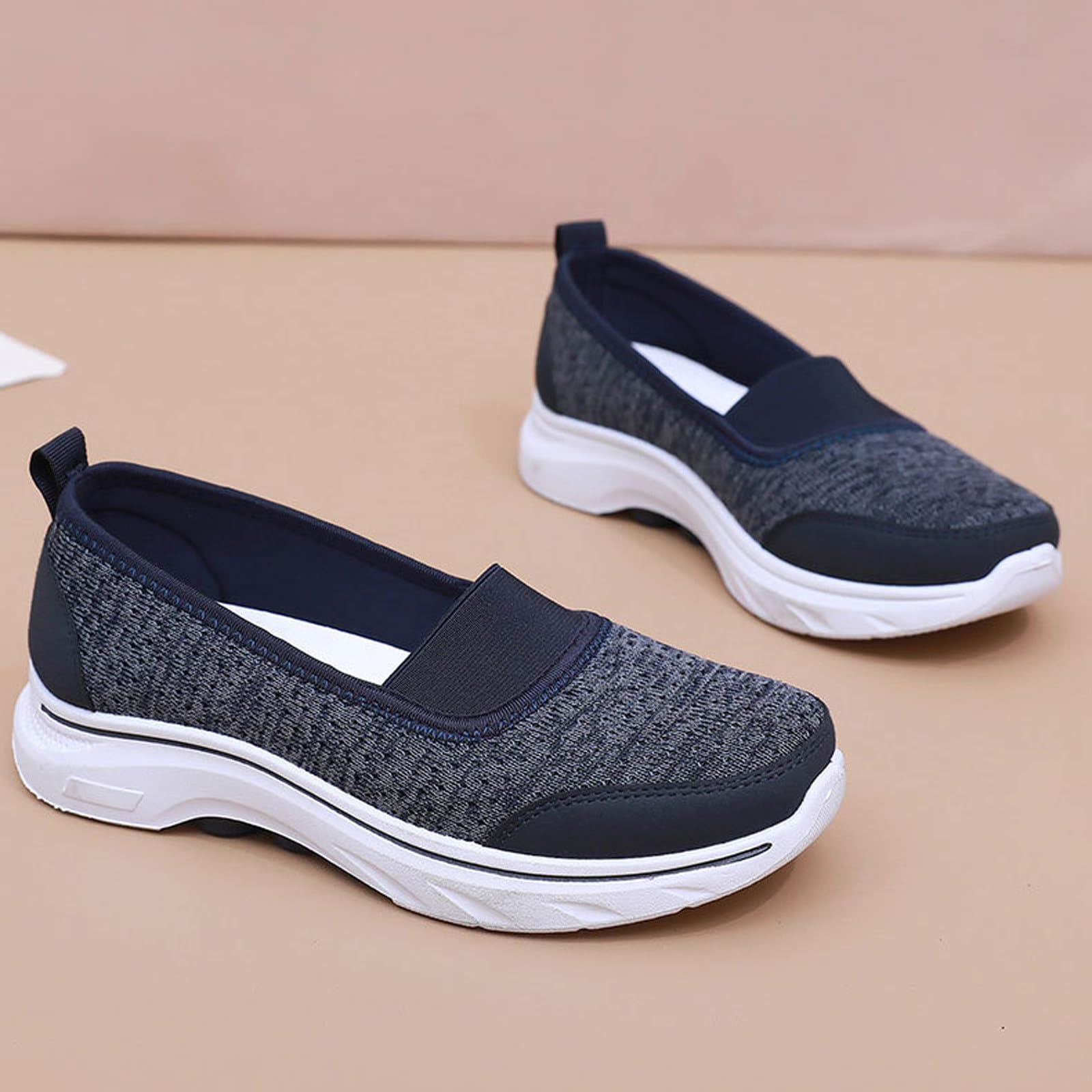 Zapatos para mujer de punto elástico para caminar, informales, transpirables, con soporte de arco, puntera redonda, ligeros, para yoga, fitness, tenis, mamá