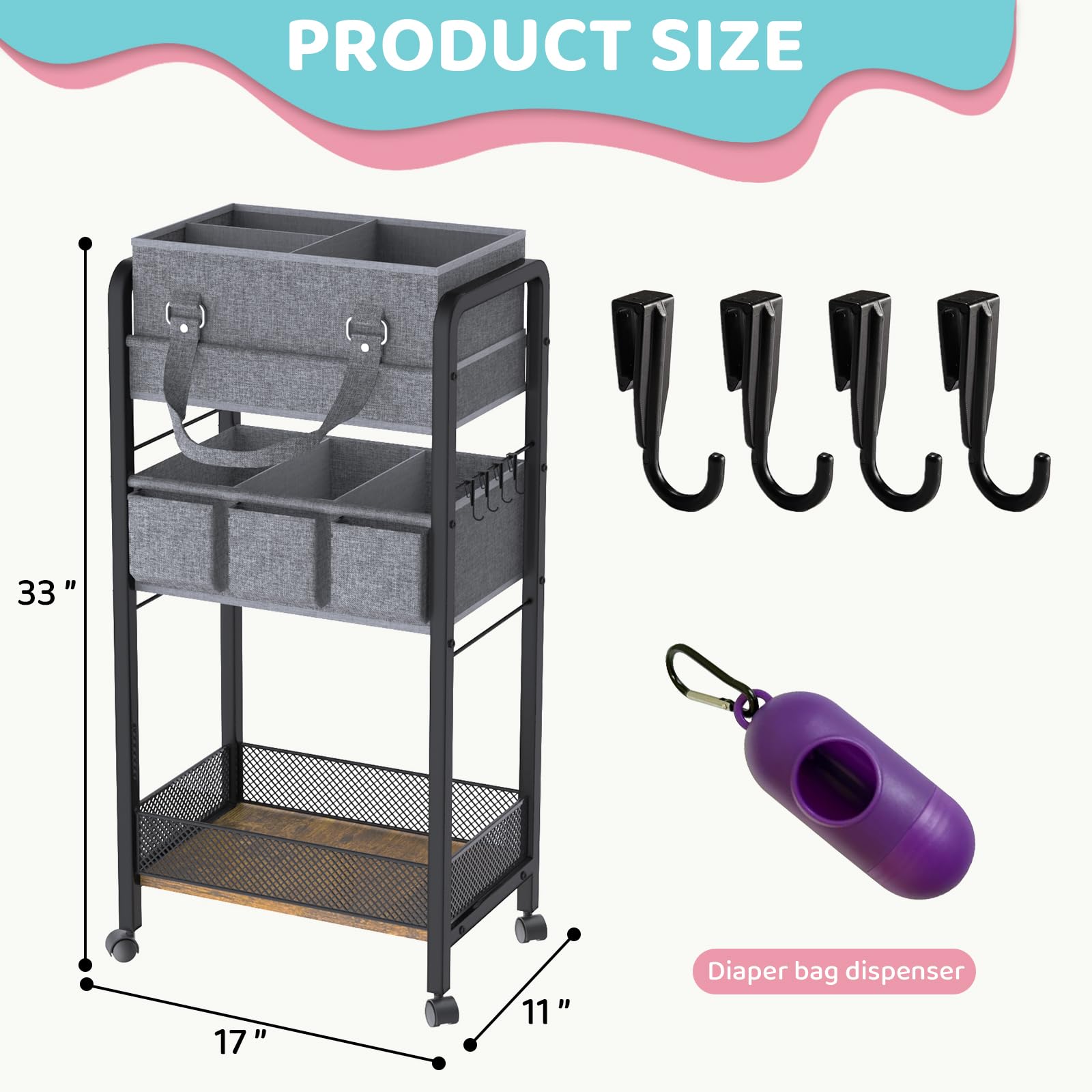 Chariot à Couches LIDTOP 3 Niveaux - Organisation Bébé Mobile Avec Séparateurs