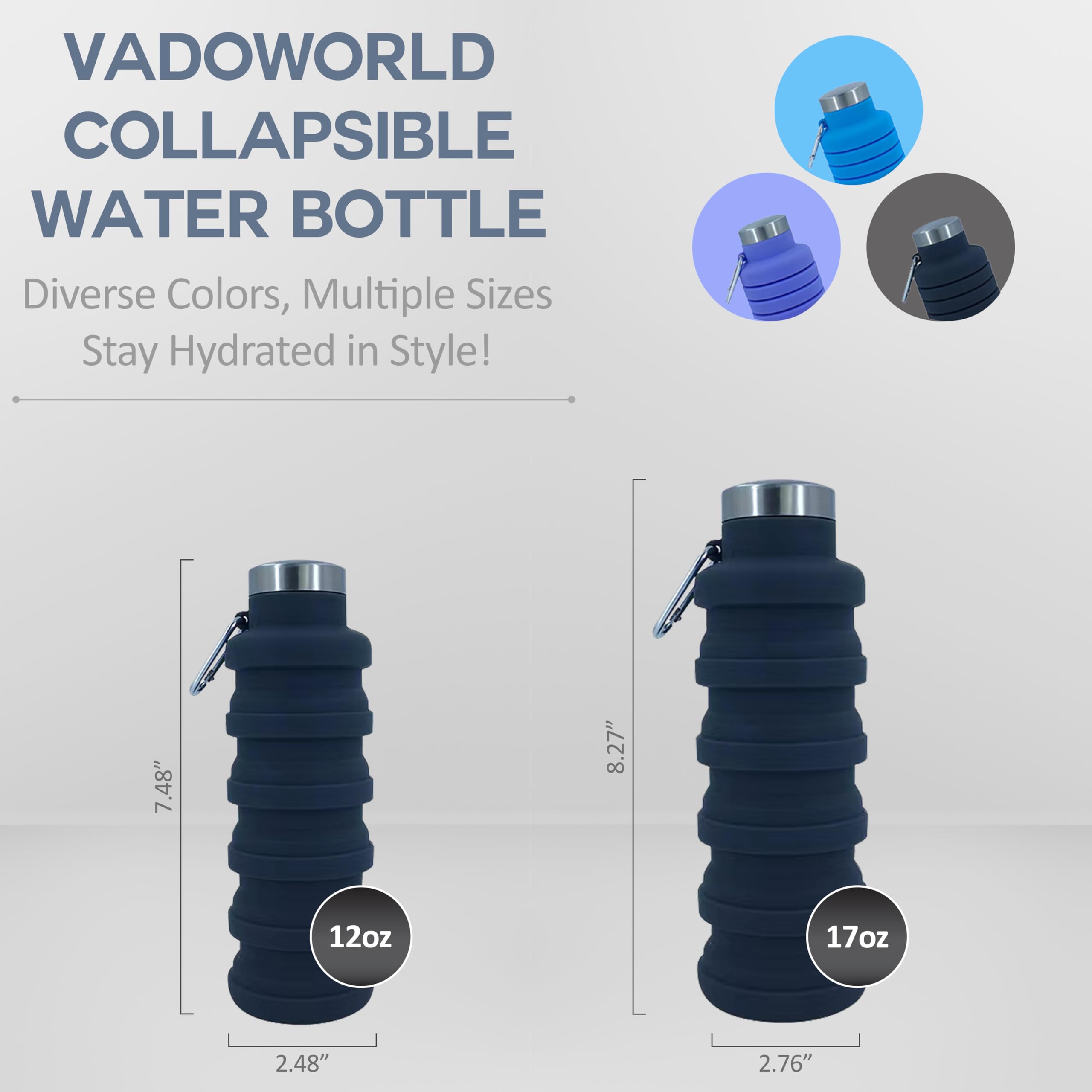 Faltbare Wasserflasche, BPA-freies Silikon und auslaufsicher, lebensmittelechtes geruchloses Silikon, perfekt für Reisen, Fitness, Fitnessstudio, Sport, Wandern, Camping und
