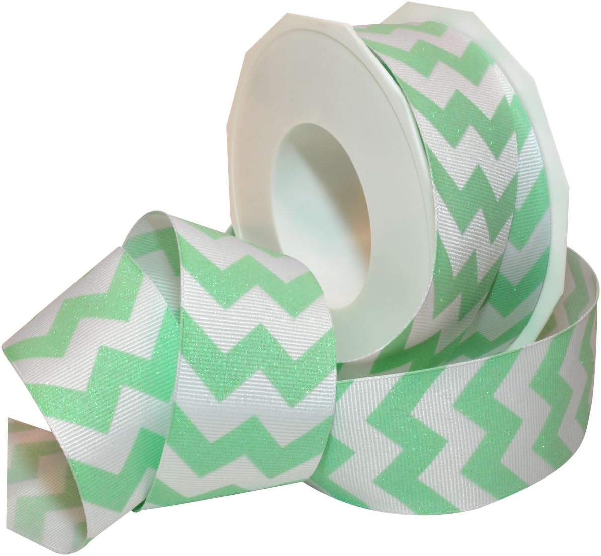 Morex Ribbon Sugar Chevron Ribbon, Polyester, 1 1/2 inches by 20 Yards, Emerald, Item 98138/20-607