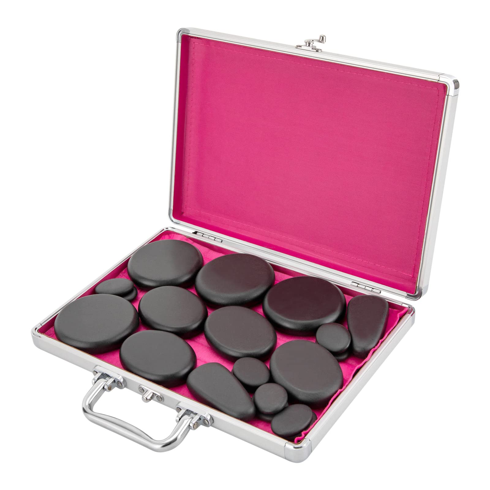 Set de masaje de piedra caliente (18 unidades, portátil, con caja de calefacción)
