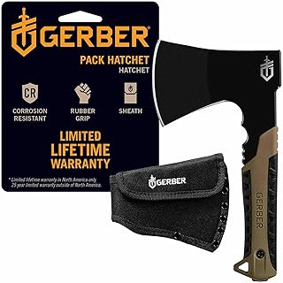 Gerber Gear Pack Hatchet - 3.5" Steel Blade Axe with Full Tang - Survival, Bushcraft and Camping Gear - with Mountable Nylon Sheath - Brown