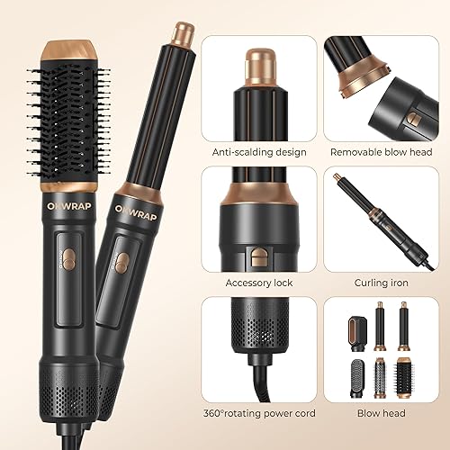 Miniatura 8 de Cepillo secador de pelo 6 en UNO, juego de herramientas de peinado de varita rizadora, Secador de pelo de aire caliente iónico, Secador de pelo