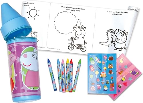 Miniatura 2 de Peppa Pig Actividad de color y pegatina la funda con cremallera tiene capacidad para colorear de 10 pies, 2 hojas de calcomanías y 6 crayones para