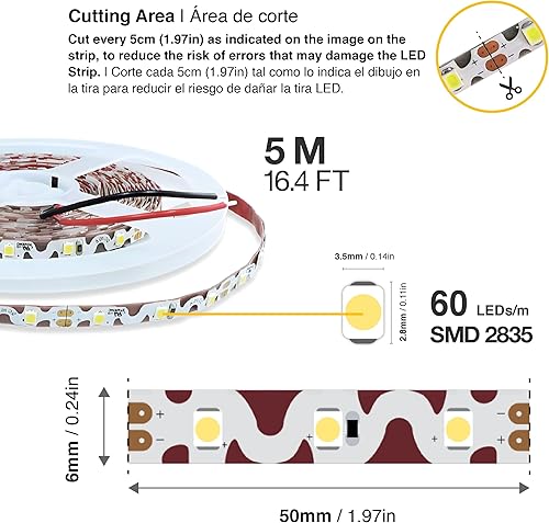 Miniatura 2 de Tira de luces LED de 12 V 16.4 pies con certificación UL blanco frío 2835 SMD Zig-Zag regulables 660lmm 6.2Wm 300 LED 60 LEDsm IP33 no impermeable
