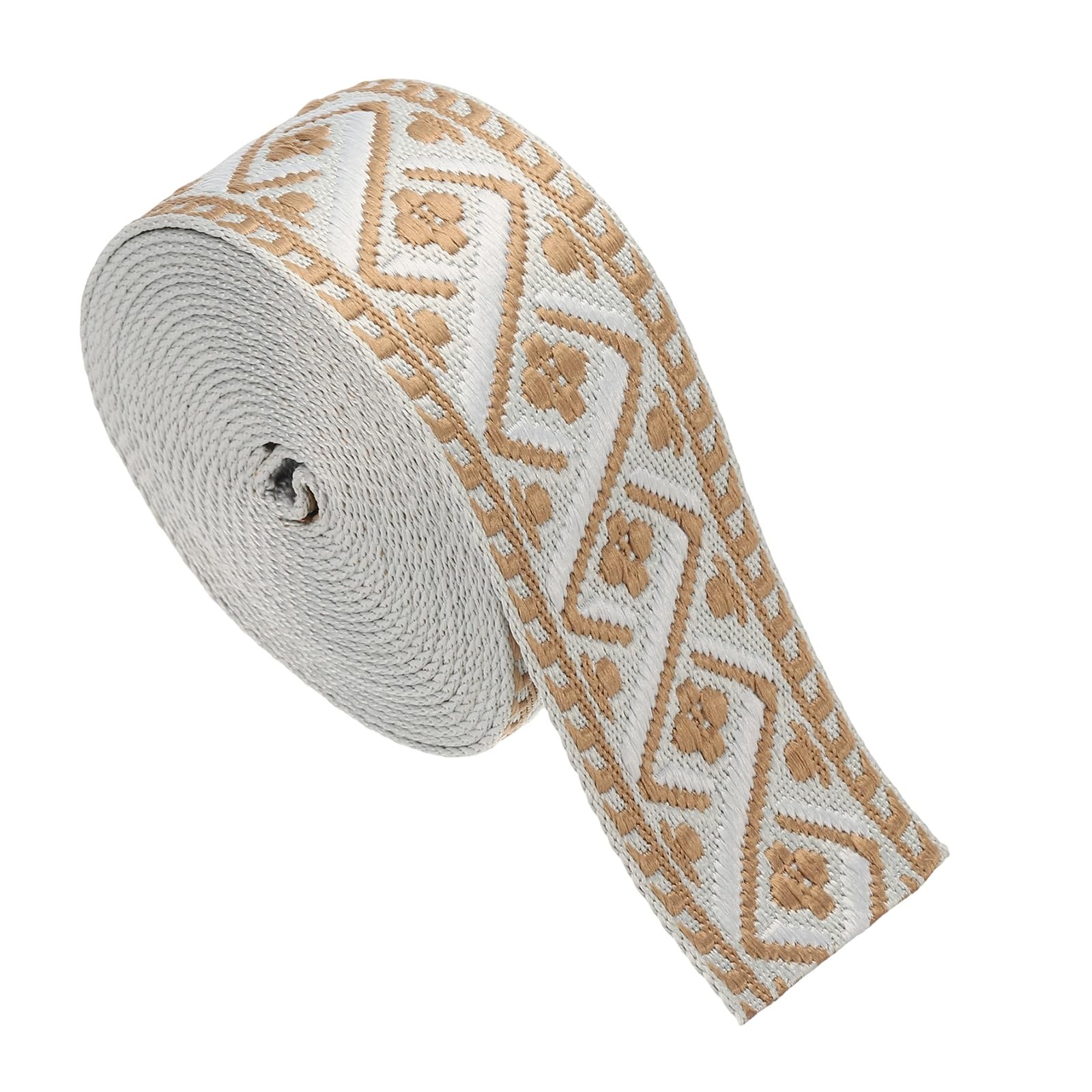 sourcing map 4.75 Yards Cotton Webbing Strap, 2-inch(50mm) Jacquard Webbing Ribbon Embroidery Polyester Webbing Straps Purse Strap Belt for Purse Bag Crafts Clothing, Cream-Brown