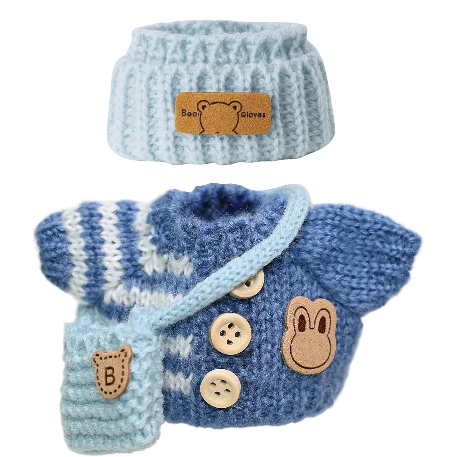 A.S.Marelis 17cm Doll Clothes Set, Chic Overalls & Hat Outfit for 17cm Plush Dolls, Accessory Suit for 1/2/3 Generation Dolls (Blue)