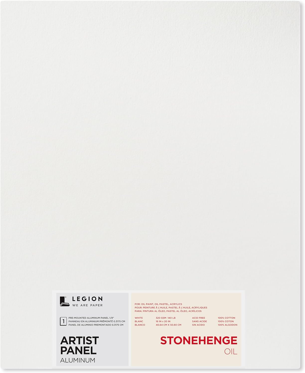 Legion Artist Panel, 1/8" Composite Brushed Aluminum with Stonehenge Oil 100% Cotton White 320gsm Paper, 16 x 20 inches for Oil Media