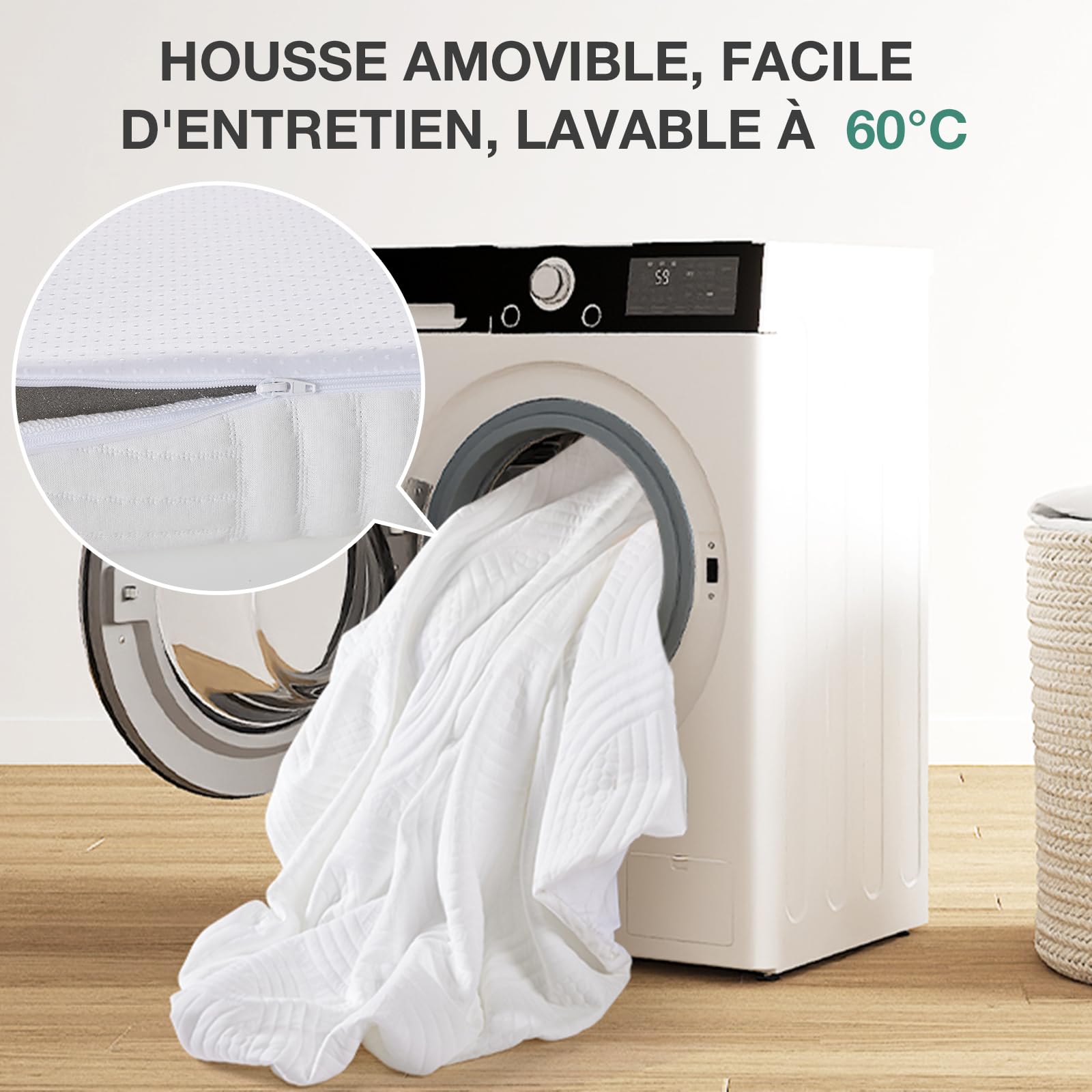 Novilla Surmatelas 140x190, 5CM Surmatelas en Mousse de confort, Certifié Sûr et Fiable par CertiPUR-US et Oeko-TEX, Absorbant et Respirant, Tissu Doux pour La Peau, Lavable