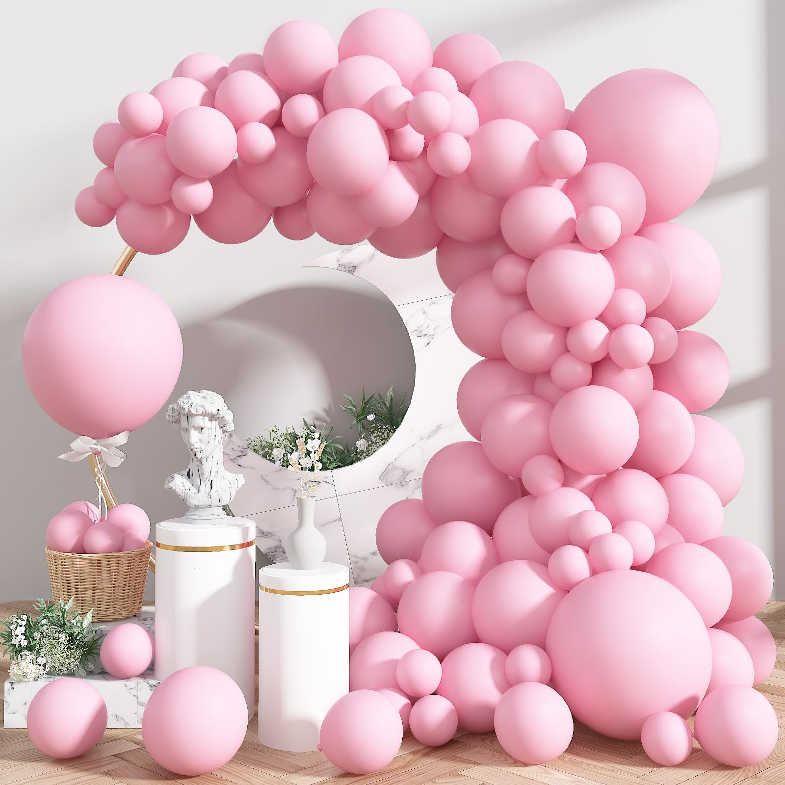 Pastel Pink Balloons, 113Pcs Baby Light Pink Balloons Different Sizes, 18/12/10/5 Inch Macaron Pastel Pink Balloon Garland Pink Latex Balloons for Birthday Baby Shower Gender Reveal Party Decorations
