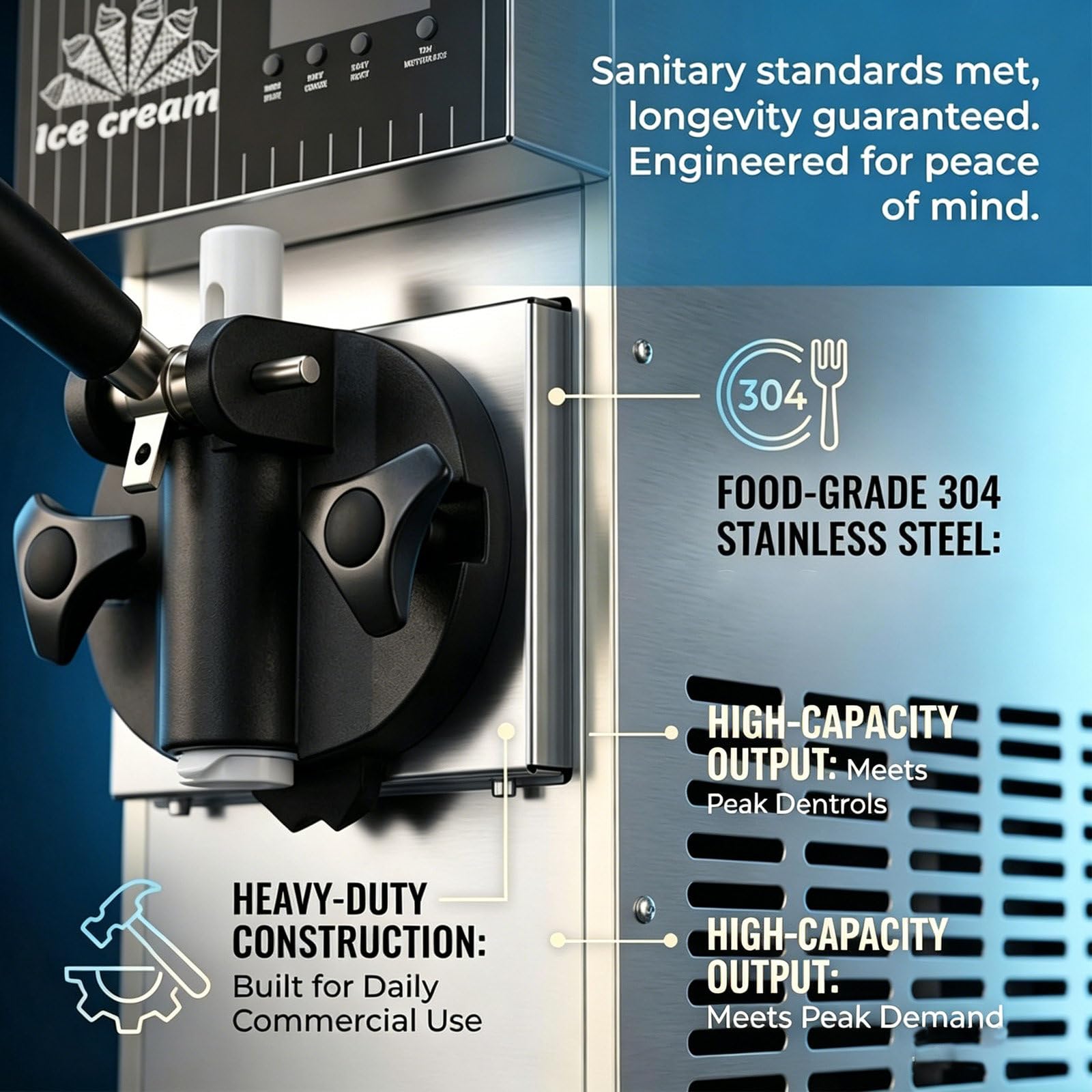 Maszyna do lodów włoskich (typu soft), nablatowa, 750 W Stainless-steel