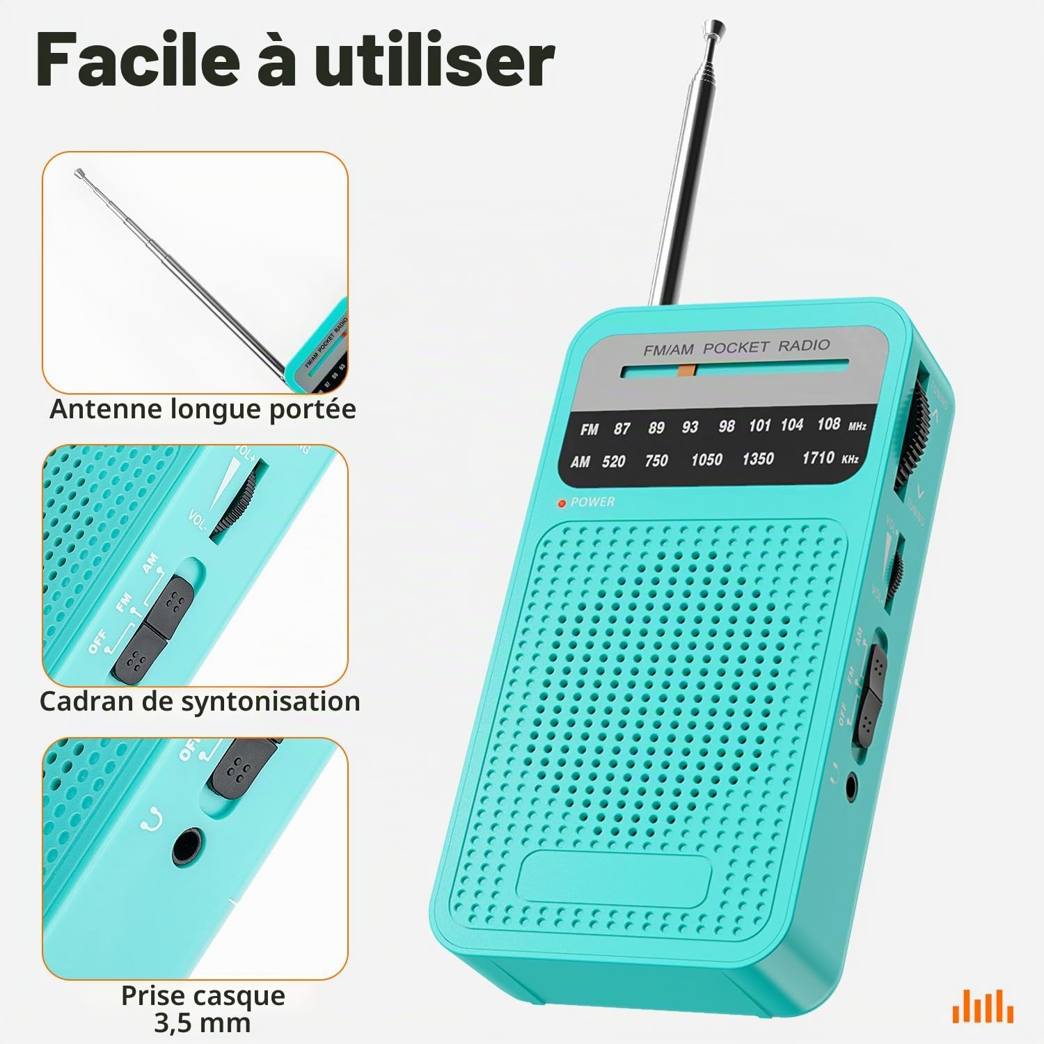 Tendak Radio Portable, FM/AM(MW) Transistor Radio, Radio a Pile de Poche avec Excellente Réception, Excellente Qualité Sonore, Mini Radio Portable (AA)