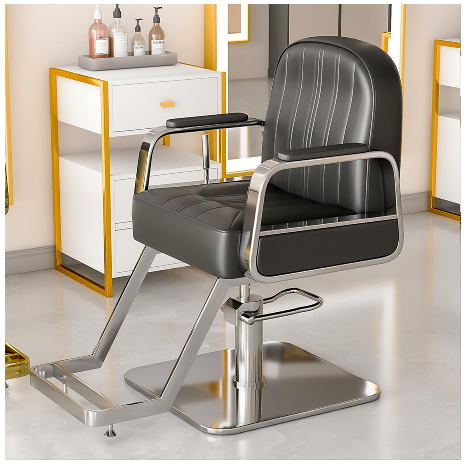Poltrona da Parrucchiere, Poltrona da Barbiere idraulica, Intrecciata per Stilista, Resistente, per Parrucchieri, Estetista, Spa, Nera, Argento C