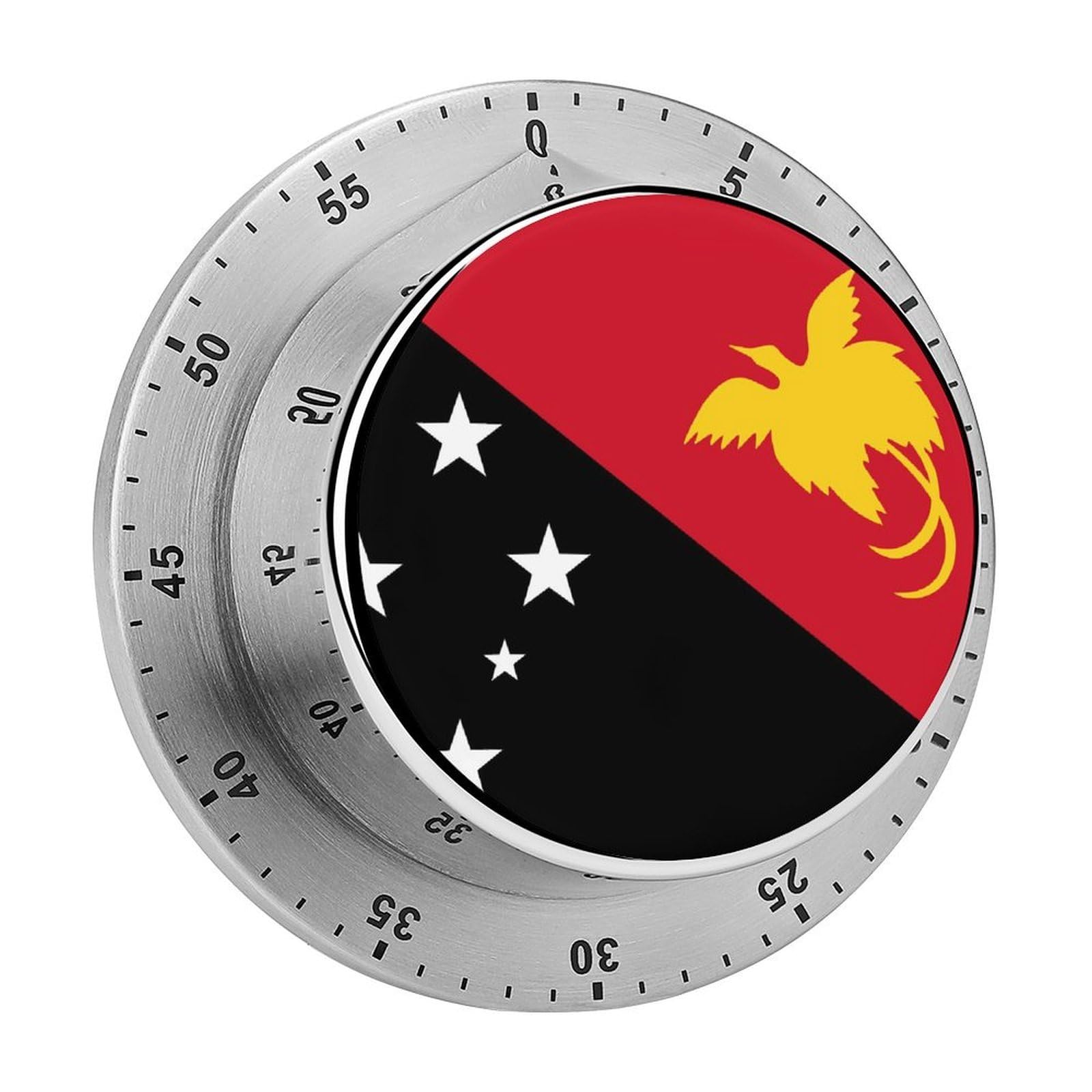 Flag of Papua New Guinea Mechanical Timer with Alarm for Kitchen Cooking Productivity Stainless Steel Timers