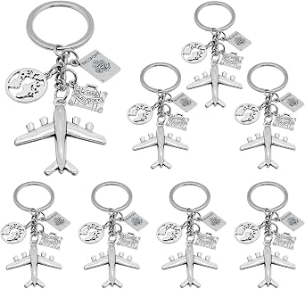 8Pcs Travel Themed Keychain Alloy Journey Aircraft Keyrings Airplane Passport Suitcase Earth Charm Keychains for Women Men Gift or Traveler