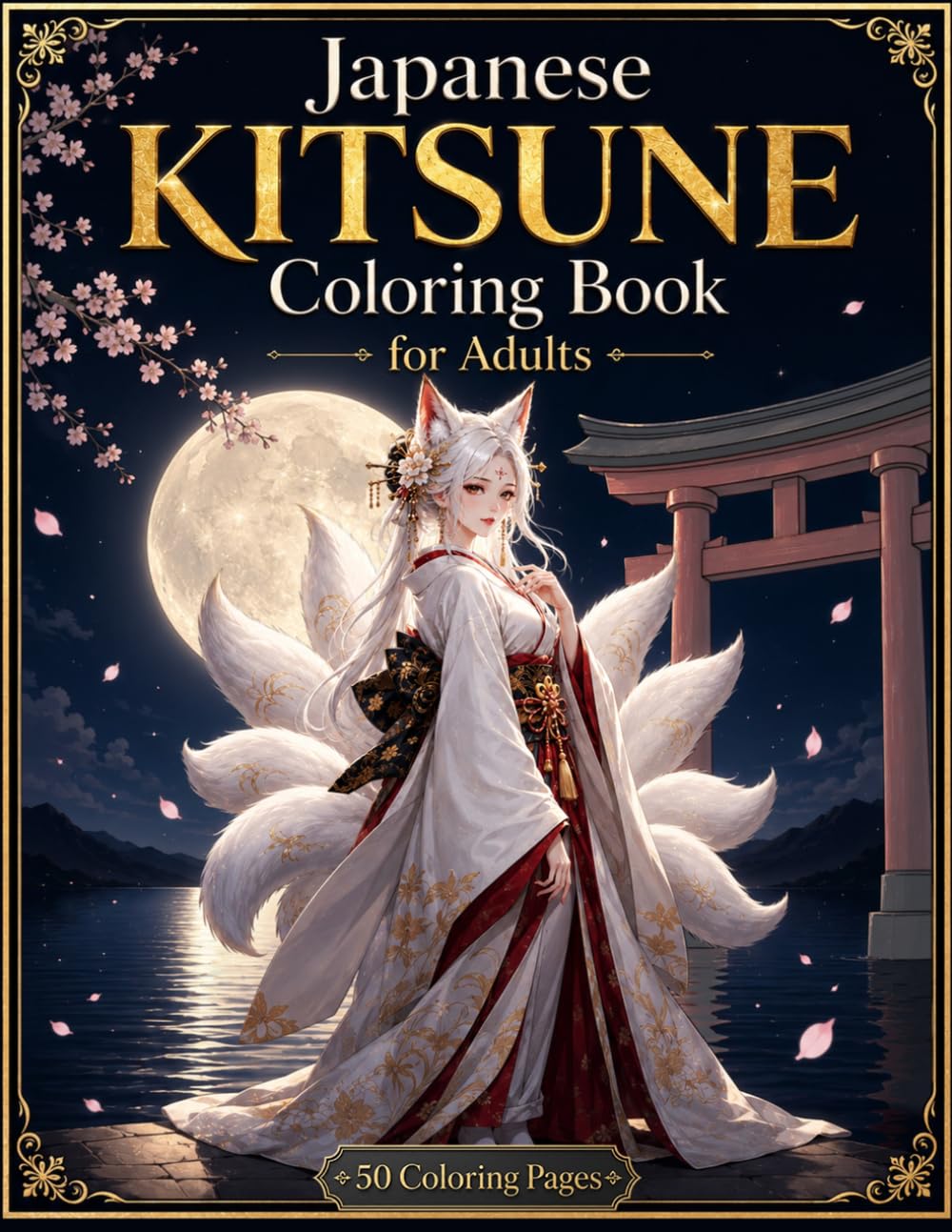 Japanese Kitsune Coloring Book for Adults: Beautiful Fox Girls, Anime Fantasy Art and Relaxation (Japanese Beauties)
