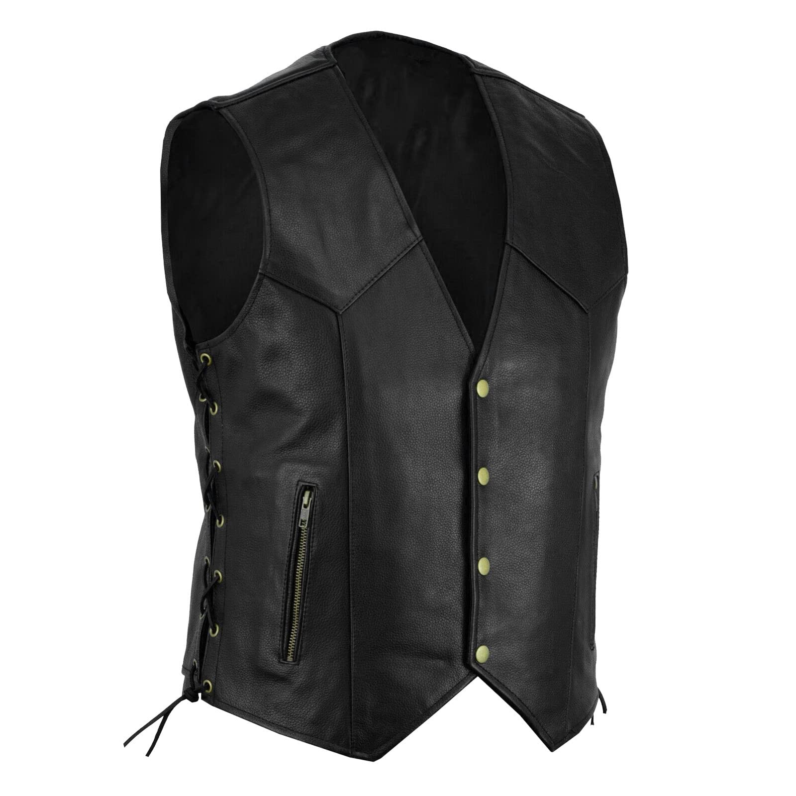 Lederweste Herren Gothic Pu-Leder Weste Herren Steampunk Kutte Leder Biker Rocker Motorrad Clubweste Herren Kunstleder Lederweste Mit Seitlichen Schnürsenkeln