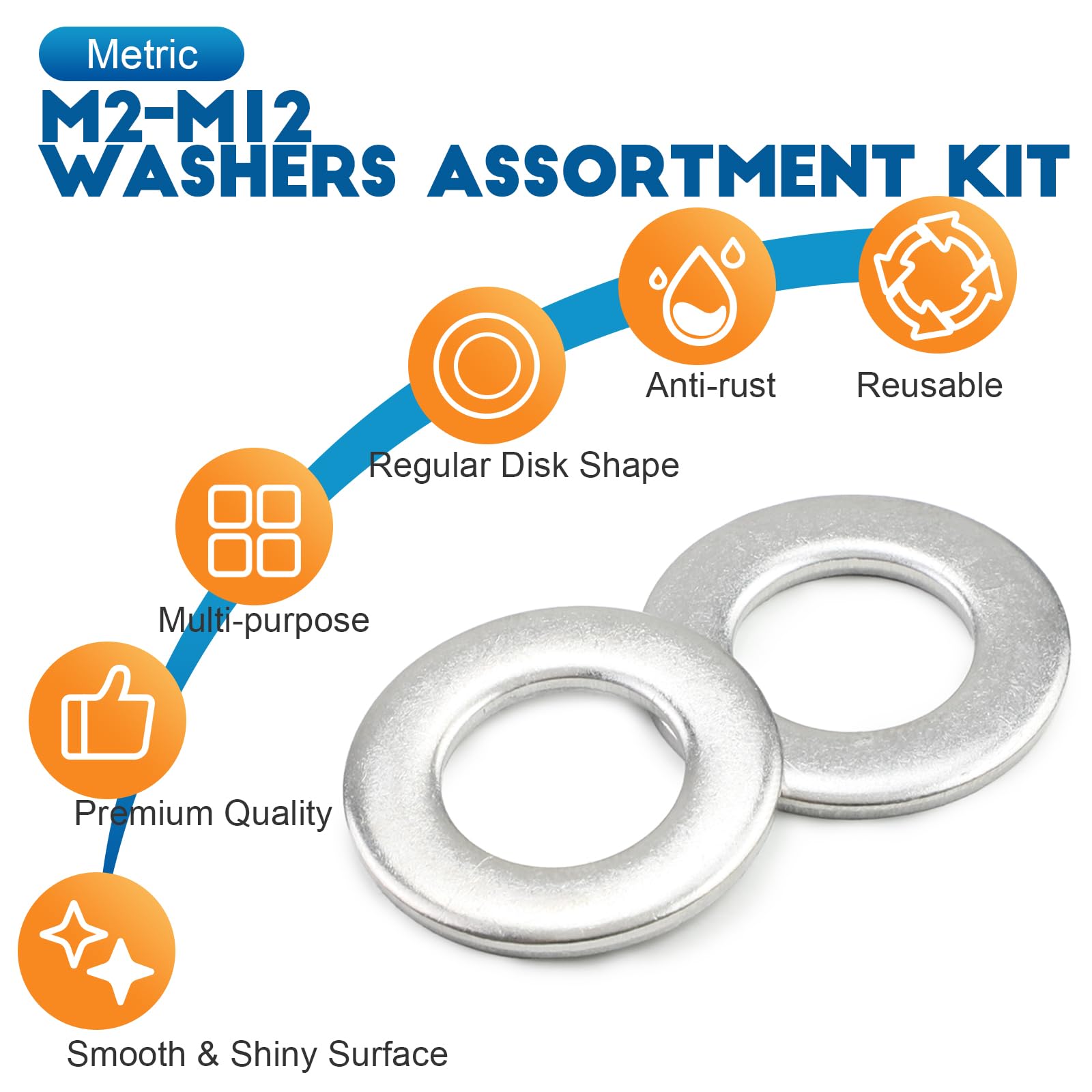 NINDEJIN 620Pcs Assorted Washers for Screws 304 Stainless Steel Flat Washer for Bolt 9 Sizes Metric Washers Metal Washer Assortment Kit - Image 3